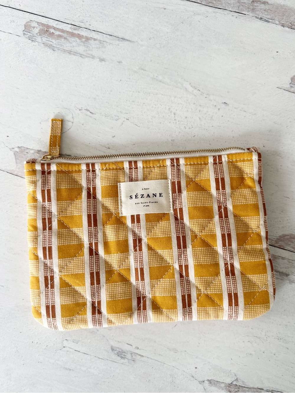 Sézane   • Gaston Pochette Ochre
Plaid Quilted Clutch Pouch nwot